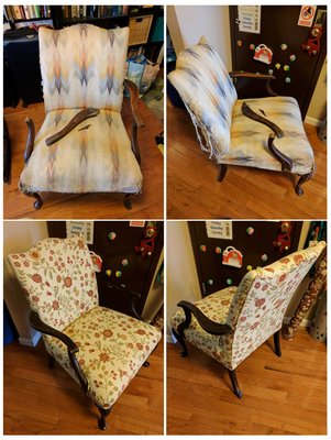 Before and After of my chair reupholstery project.