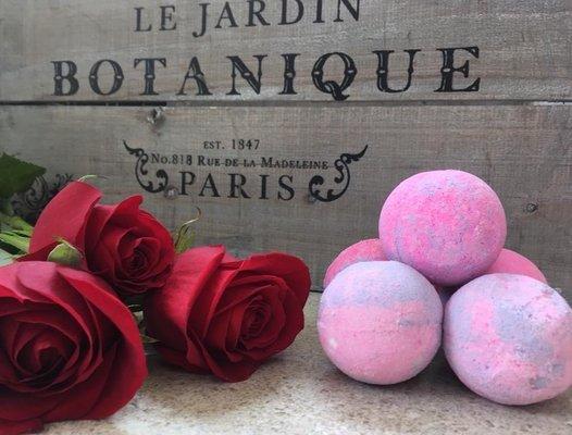 Bath bombs and single red roses