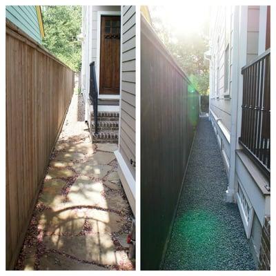 Before and after of the side yard. It's amazing what a little Blackstar Gravel can do!