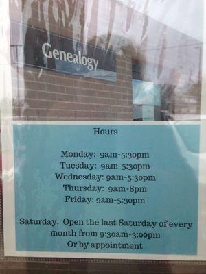 Genealogy Room Hours