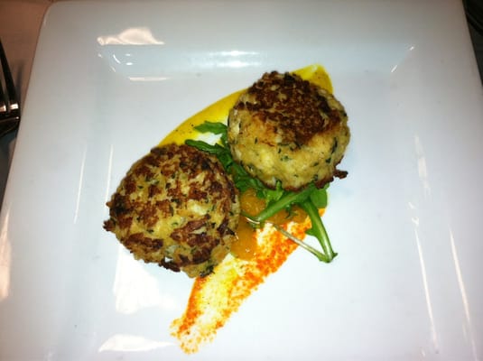 Pan Seared Crabcakes with Red and Yellow Pepper Puree