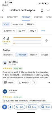 Google Reviews of business