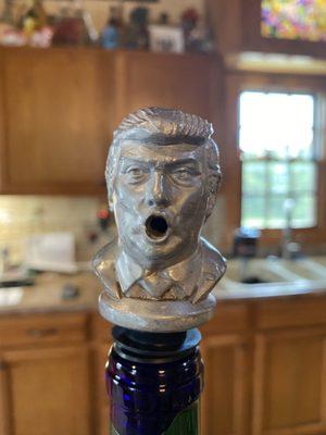 A Donald Trump bottle spout. What a hoot!