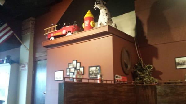 Cute firehouse themed interior.