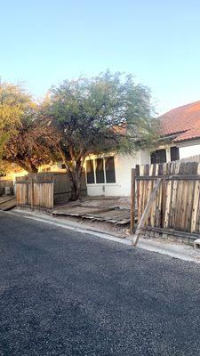 This is the west side of Orange Tree Village. This fence blew down in August 2021, and still remains unprepared.