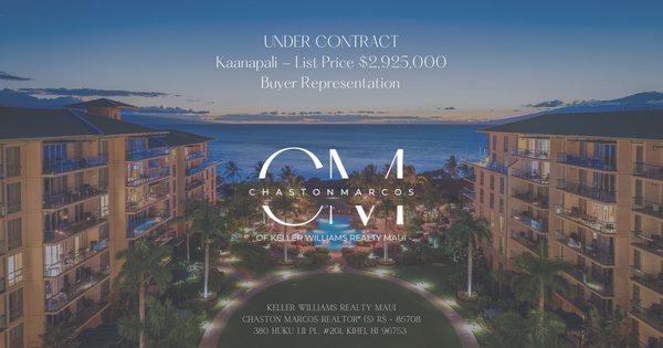 Under Contract in Kāanapali!

I am honored to share my clients are under contract in Kāanapali, which was once named America's Best Beach.