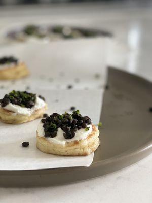 Tutka Bay Lodge - Blini with Beluga Lentil Caviar