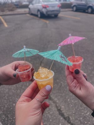 Mango margarita, pink lemonade, and rum punch gummy bears