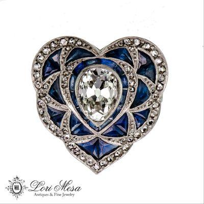 Large heart-shaped Art Deco platinum ring