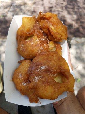 Apple rings fritters with cinnamon and caramel drizzled