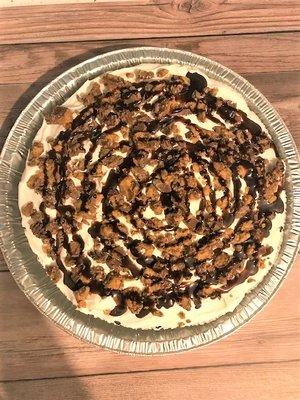 Peanut Butter pie with chocolate syrup