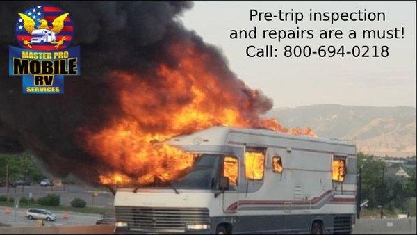 RV trip inspections & repairs are a must. Check for RV LP GAS Leaks by a licensed and insured company. Master Pro RV Services. 800-694-0218