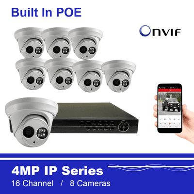 4MP IP Camera System with 8 IR Dome Cameras