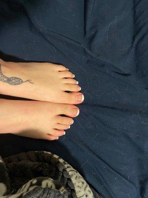 French manicure. (Don't mind the dirty dog bed)