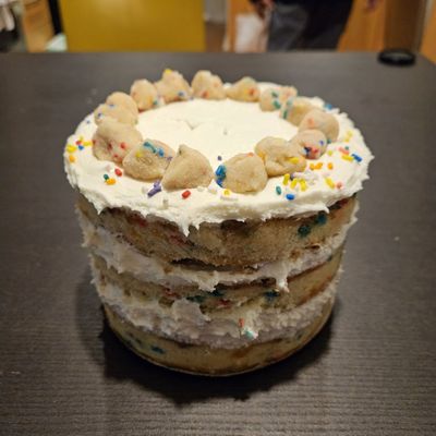 Milk bar 6 inch birthday cake!! Sent in the mail,  hung out in my freezer for a couple months, still so good