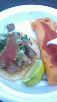 Tripe taco, chicken tamale