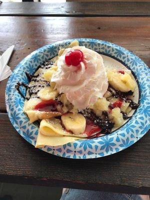 Banana split crepes. My Sunday treat.