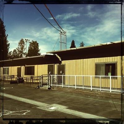 Temporary portable buildings on the former soccer field