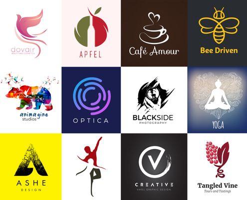 A collection of our most recent logo designs including designs for photographers, yoga studios, schools, HVAC companies, and more.