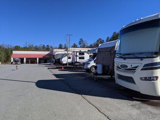 RV, travel trailer, boat and automobile storage available at this secure facility.