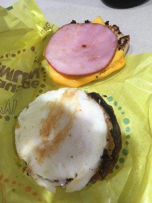 See previous pic, they made it right with a new egg McMuffin WITH cheese!  Good response to complaints here.