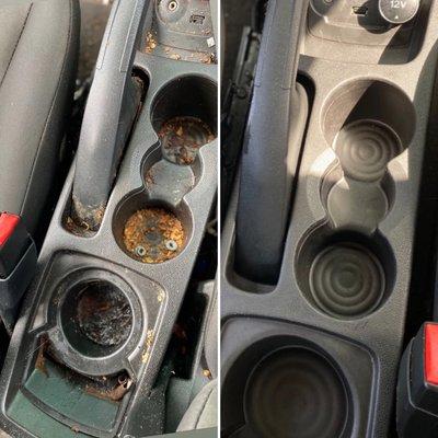 Before and after cup holder was deep cleaned.