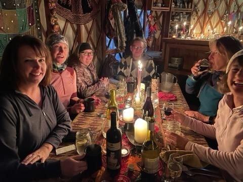 Dining inside the yurt