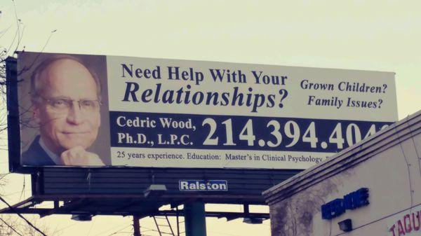 My first and only billboard! To the right it says "Grown Children" and "Family Issues."