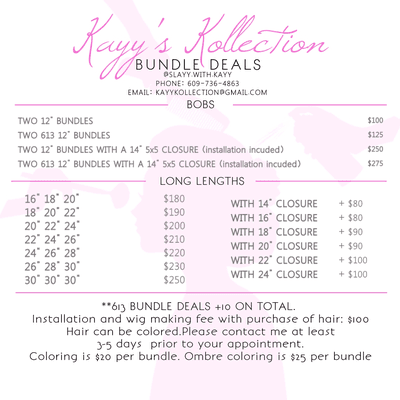 Price list for hair