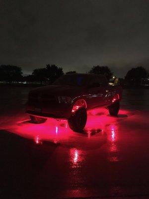 We installed 36 red LED rock lights on the same Ram 1500 we lifted with the Fabtech system. Definitely the brightest Ram on the road!