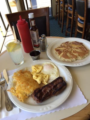 Did you know...daily specials AND breakfast served all day?? Steak and eggs here with special homemade cinnamon apple pancakes!