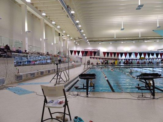 Pool deck by the stands.