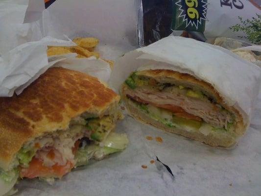 Roasted turkey, Swiss, avocado on Dutch crunch. Toasted. YUM!