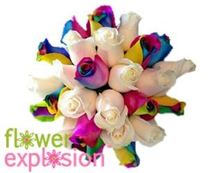 Bouquet with Rainbow Roses and white Vendela Roses