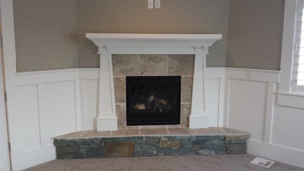 White Mantel w/tile and stone