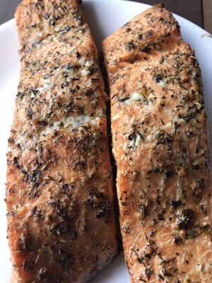 Individual meal grilled seasoned salmon