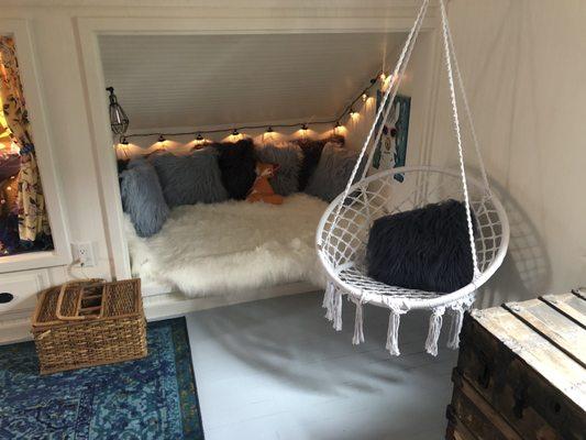 "Reading" nook and hanging swing