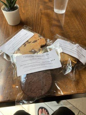 Shortbread chocolate chunk, vegan Oreos, peanut butter sandwich cookie