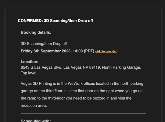 Instructions to meet with Vegas 3D Printing