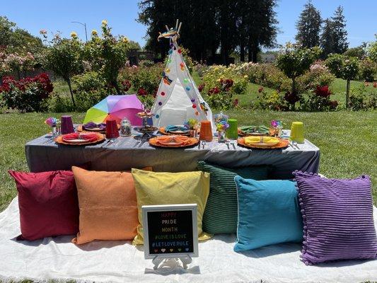 Rainbow theme picnic set up for 6