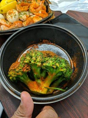 Broccoli with spicy seasoning.