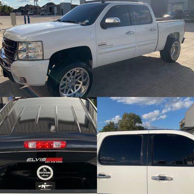 Gloss black vinyl roof wrap and window pillars wrapped. Express wash with wheels polished.