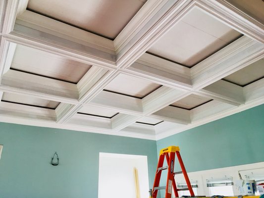 Coffered ceiling finish carpentry.