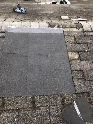 AFTER removed patchy work by previous contractor- laid new ice shield and added plenty new shingles to ensure no further problems