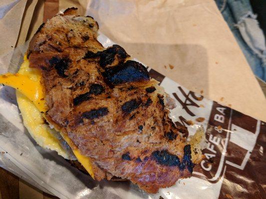 Burnt Tim Hortons croissant breakfast sandwich