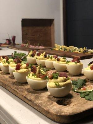 Deviled Eggs w/ house-made bacon, everything bagel seasoning