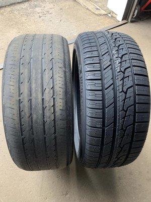 Tires before on the left and after on the right.