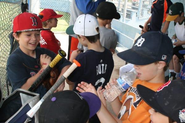 Fun in the dugout.