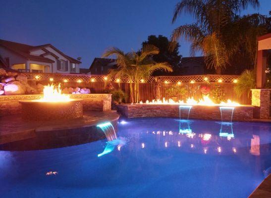 Fire features on a Free form pool. Oakley Ca