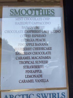 Smoothies Menu